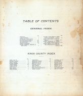 Table of Contents, Knox County 1898